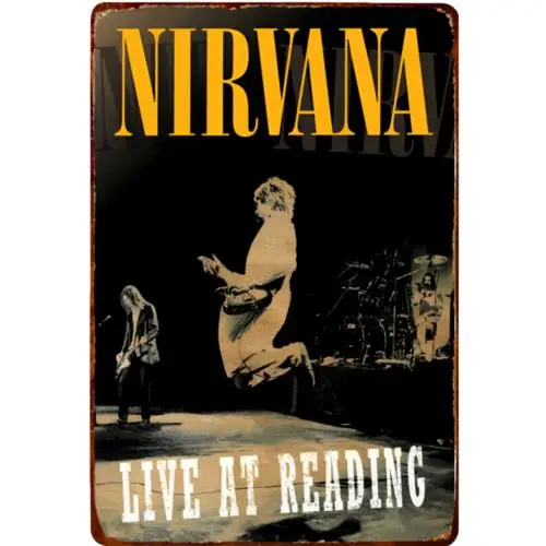 Nirvana Vintage Metal Sign Live at Reading Concert Image Grunge Decor