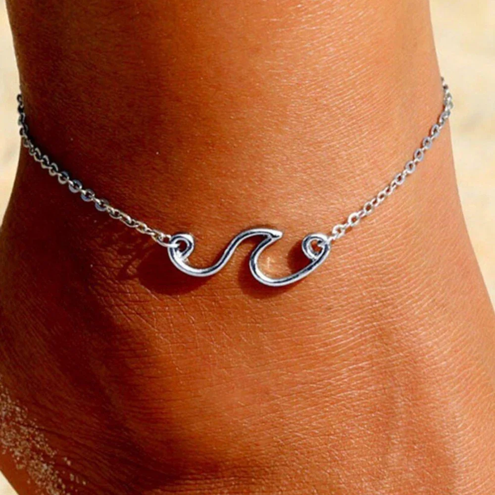 VAL 925 Sterling Silver anklets for girls zircon Paper clip chain  Wave shaped pendant Adjustable anklets Jewelry  summer party