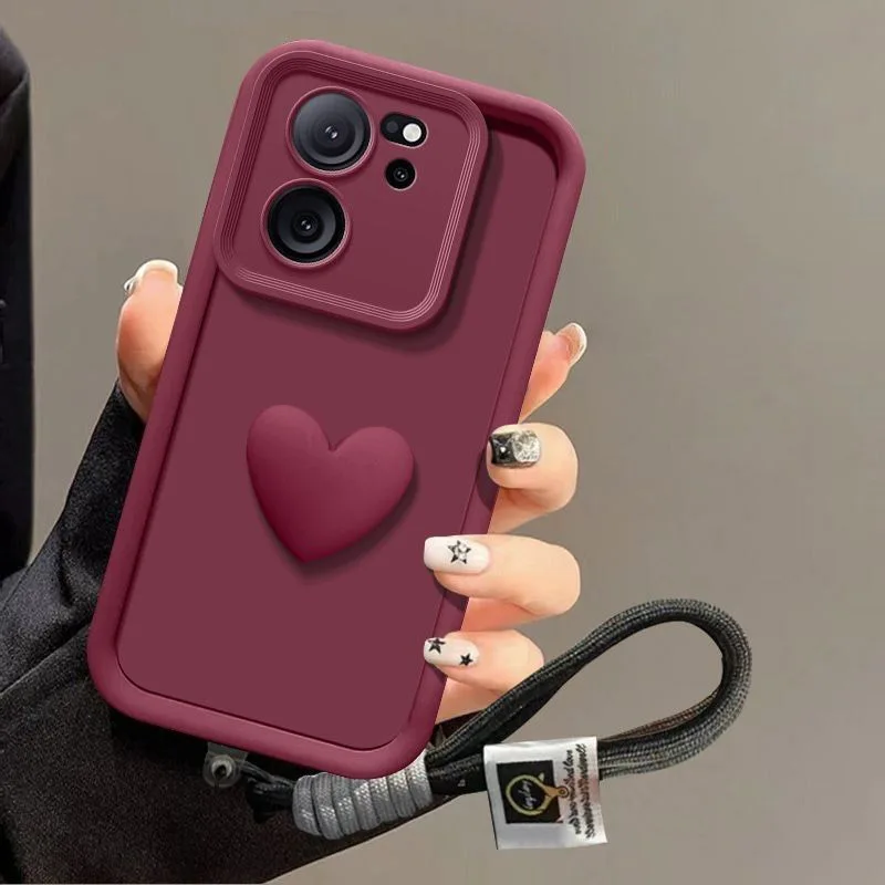 For Xiaomi 13T Case Xiaomi 13T Pro Phone Case mi 13t Case Mi 13T Pro 3D Love Heart Hand Strap Back Cover