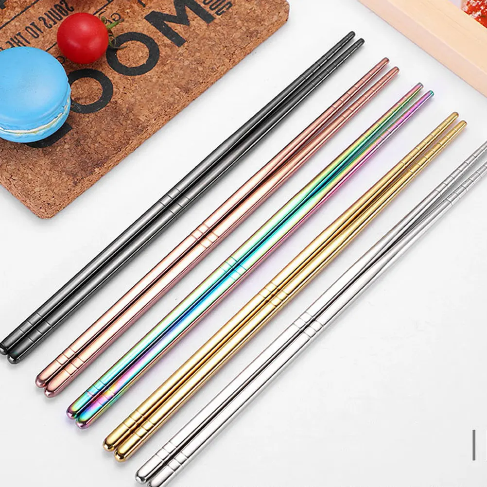 

5Pairs Stainless Steel Chopsticks Metal Non-Slip Lightweight Reusable Travel Kitchen Set Chopsticks Chopstick