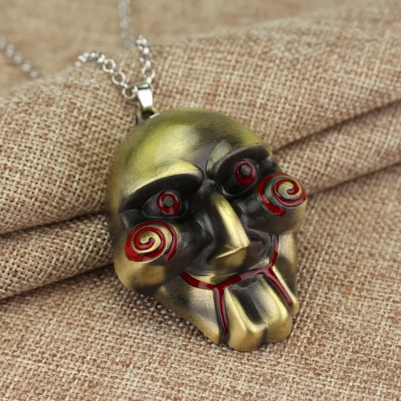 Horror Movie Mask Necklace Saw Theme Original Color Metal Pendant Jewelry Accessories Women Men Gifts For Birthday Festival