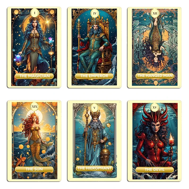The Hierophant Major Arcana Mermaid Tarot Card Metal Plaque Plates Retro Wall Plaque Customized Kitchen Tin Sign Poster
