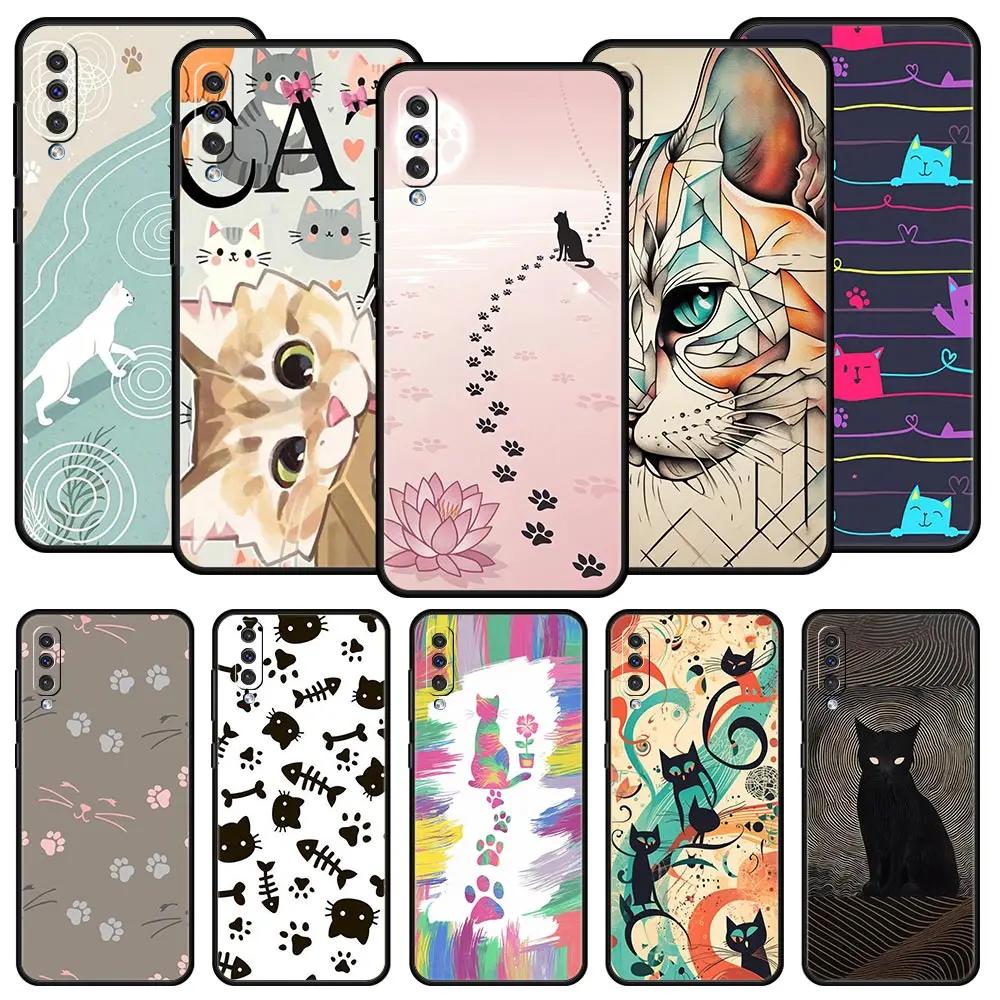 Abstract Creative Cat Line Pattern Phone Case for Samsung Galaxy A56 A36 A26 A16 A34 A24 A42 A22 A20 A12 A40 A10 Soft TPU Cover