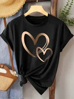 Été nouvelle mode femmes coeur imprimé T-shirt à la mode décontracté col rond haut manches courtes femmes T-shirt femmes vêtements 4