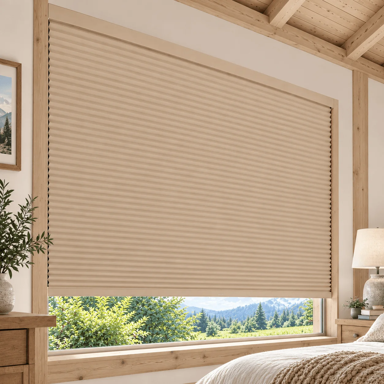 Honeycomb Blinds for Windows No Drilling Full Blackout Lower Open Cellular Shades Curtains for Living Room Bedroom 1 Panel