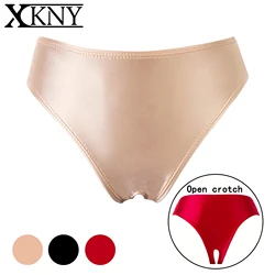 XCKNY satin glossy thong oil smooth Open crotch thong sport swim pants bottoming underpants Sexy Underwear