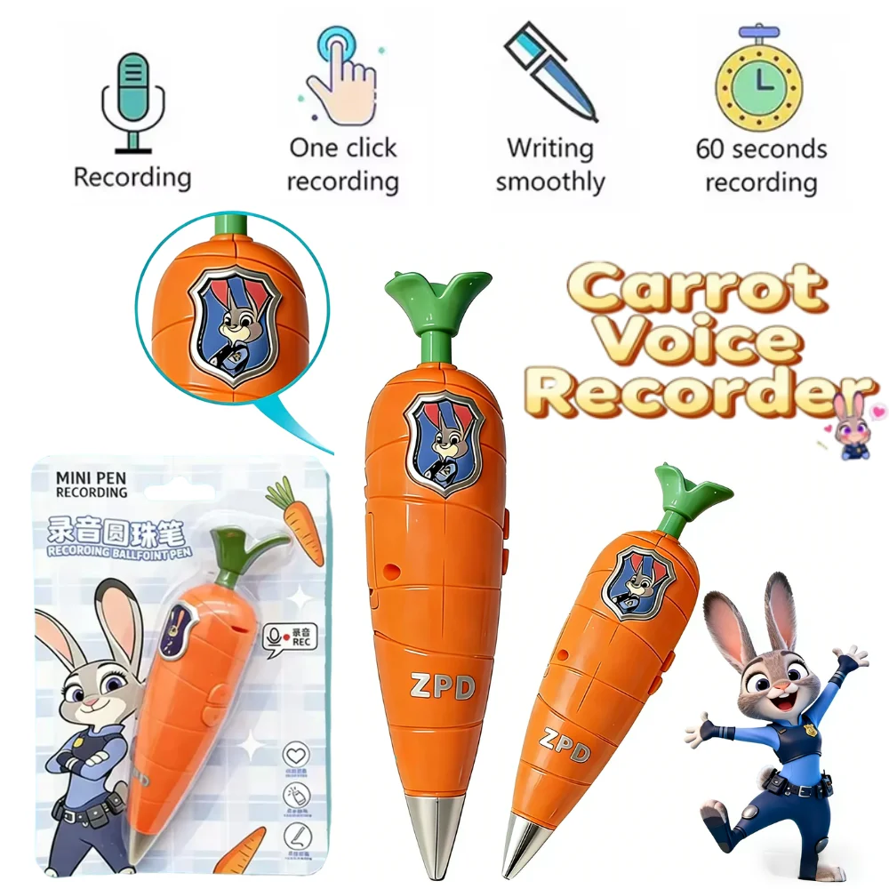 

Hot Seller 1/10pcs Zootopia 2 Carrot Recorder Pen | Judy & Nick Style for Kids | 60s Mini Recorder | 2-in-1 Gel Pen Stationery