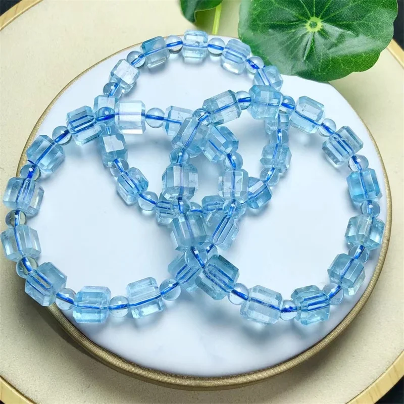 

8MM Natural Blue Topaz Cube Bracelet Fashion Energy Stone Reiki Healing Crystal Strand Fengshui Gift 1PCS