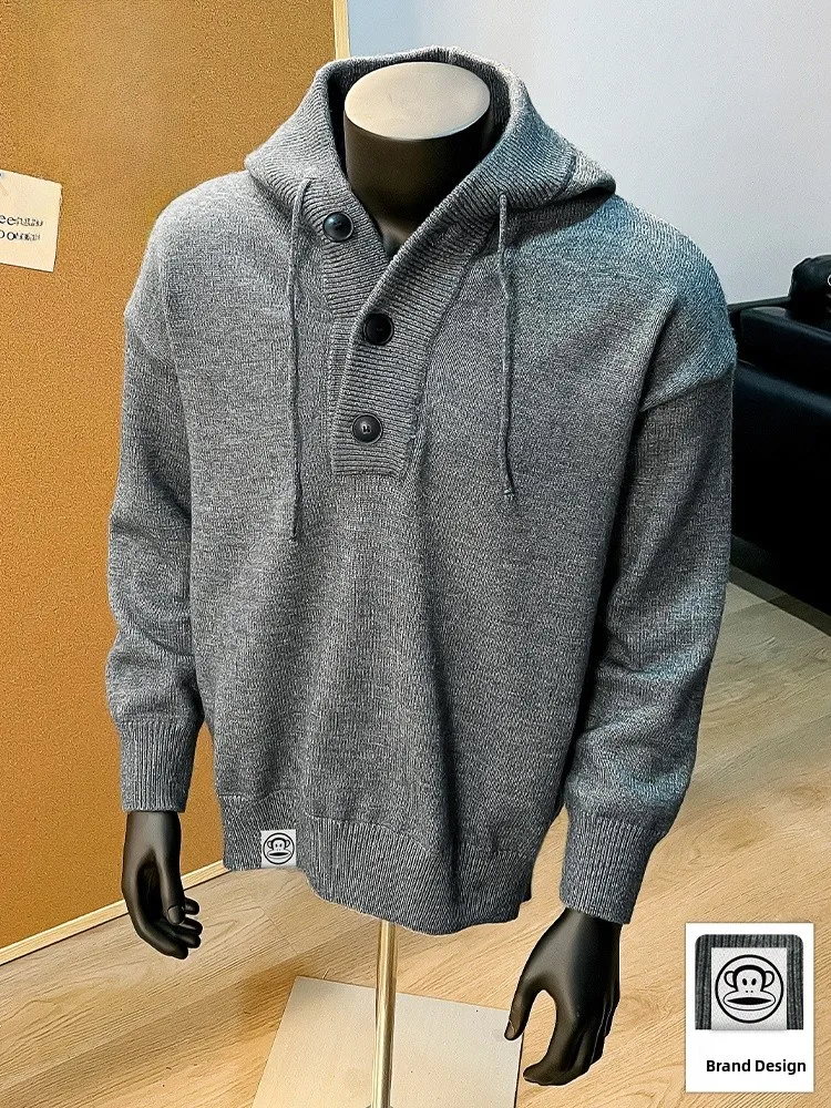 

Мужской утепленный вязаный свитер Paul Frank с капюшоном, американский стиль, осенний сезон, стандартный крой, с длинными рукавами, пуловер с круглым вырезом