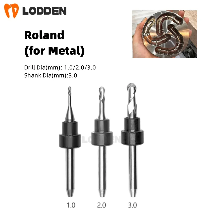 Dental Milling Burs for Roland Metal Grinding D3 Shank Diameter 3.0/2.0/1.0mm Drills Dental Lab Materials