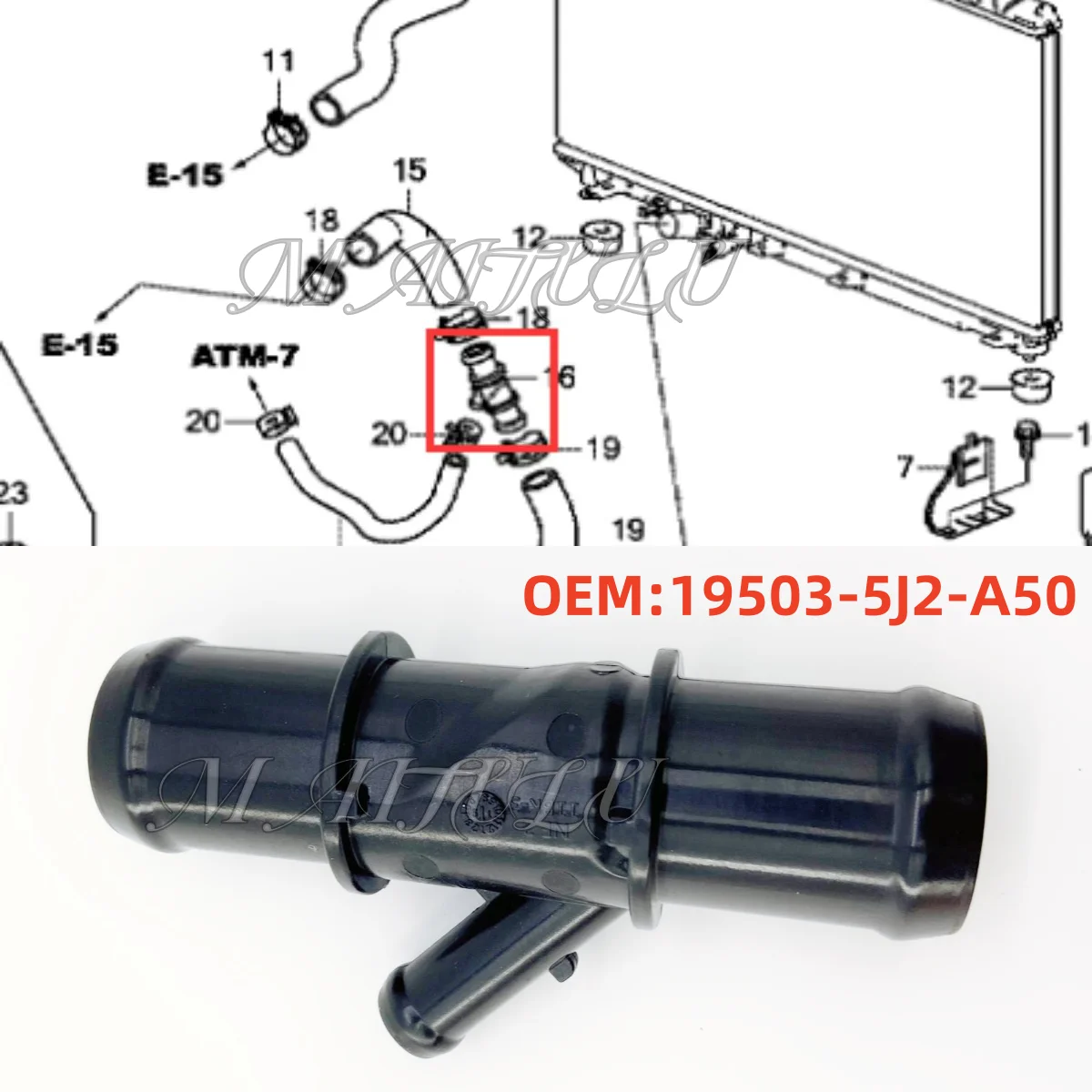 

Suitable for Honda 16-20 Civic 19-23 Accord INSPIRE Acura RDX CDX 18-21CRV Automotive radiator downpipe tee 195035J2A50