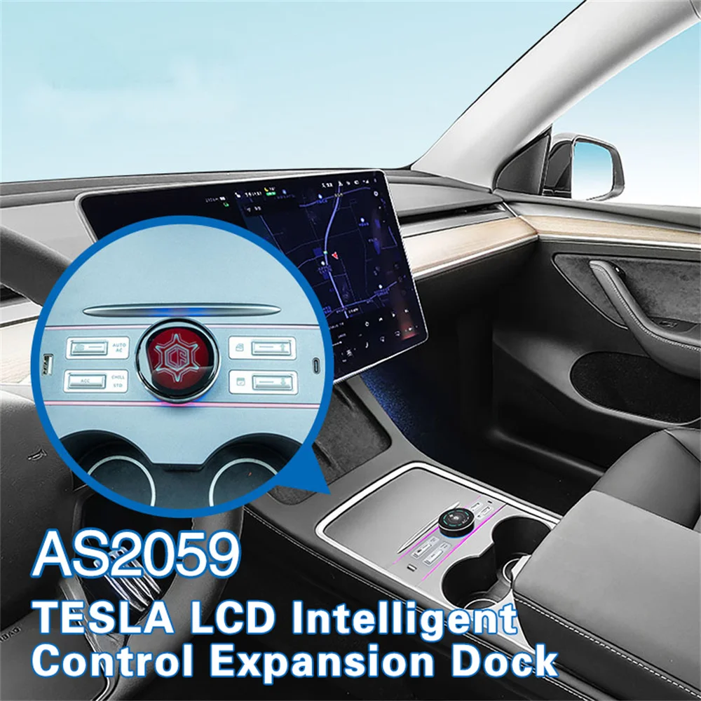 New 2024 LCD Knob Docking Station For Tesla Model 3 Y，Supports 10 Functions of Original Car,With Buttons, USB Type-C port