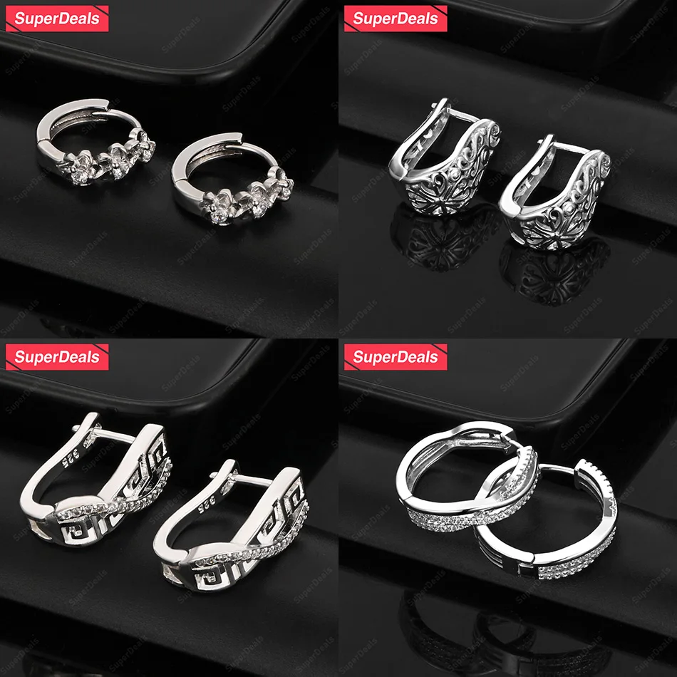 

SuperDeals 925 Sterling Silver Round U-Shaped Flower Pattern Zircon Ear Clip Earring Women Vintage Jewelry Birthday Party Gift