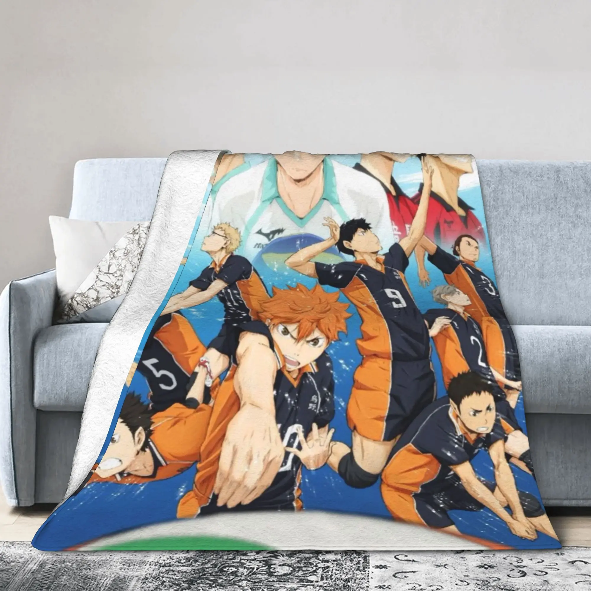 Karasuno Knitted Blankets Japanese Anime Volleyball Flannel Throw Blankets Summer Winter Decoration Ultra-Soft Warm Bedspreads