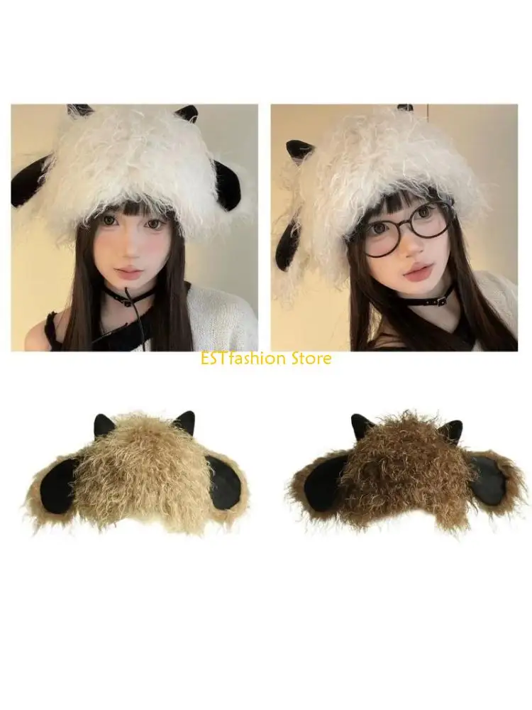 Y5GC White Lamb Hat Oversized Headwear for Cycling and Running Thicken Head Wrap