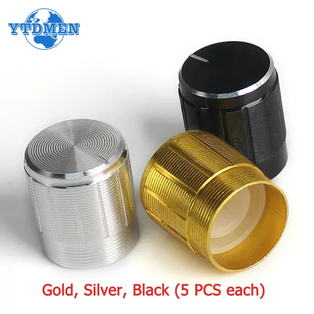 5/10/15PCS 15x17MM Aluminum Alloy Potentiometer Knob Cap Gold Silver Black Knob, for Rotary Switch Volume Control Knob WH148