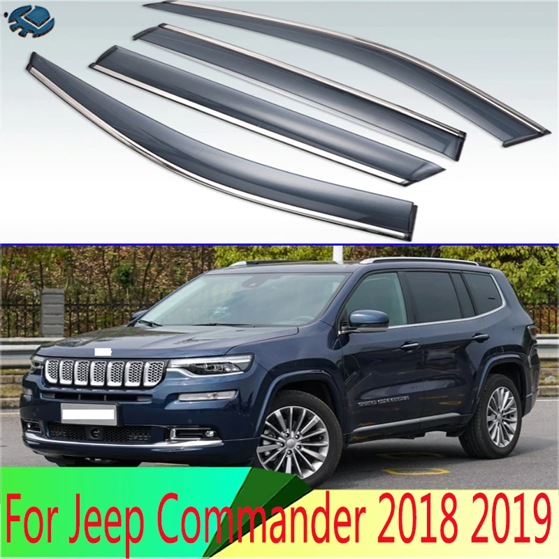 For Jeep Commander 2018 2019 Plastic Exterior Visor Vent Shades Window Sun Rain Guard Deflector 4pcs