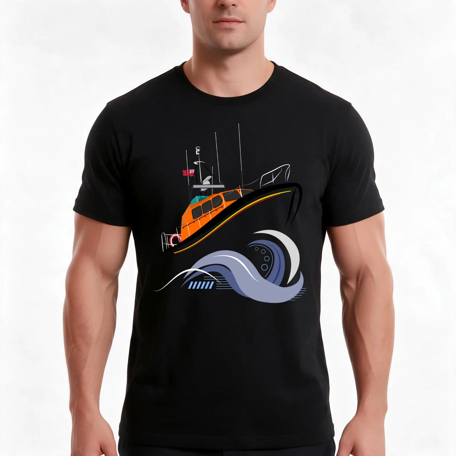 RNLI Lifeboat In Rough Seas T-Shirt Summer Casual Cotton Tee Oversized Streetwear Tops Vintage Graphic Print 100% Cotton