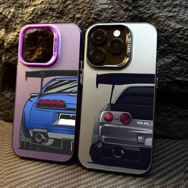 Cartoon Tokyo JDM Male Car Coque For Apple iPhone 16e 16 14 15 13 11 Pro Max Plus Case 12 13 Mini 16e Shockproof Phone Cover Car
