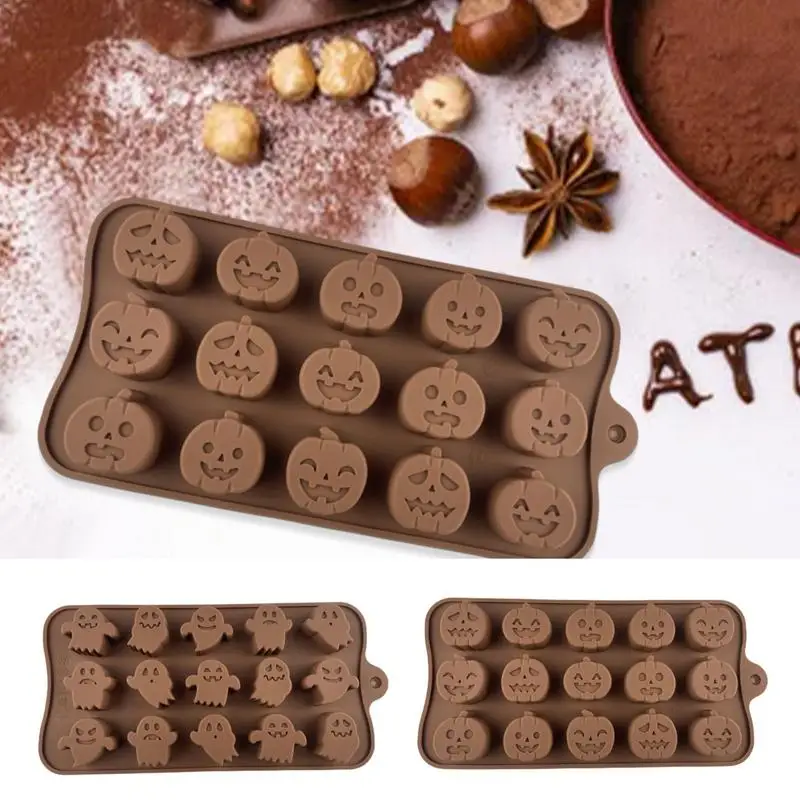 Halloween Pumpkin Chocolate Mold KawaiiPumpkin Ghost Silicone Mold 15-Cavity Resin Crafts Ice Cube Candy Jelly Chocolate Molds