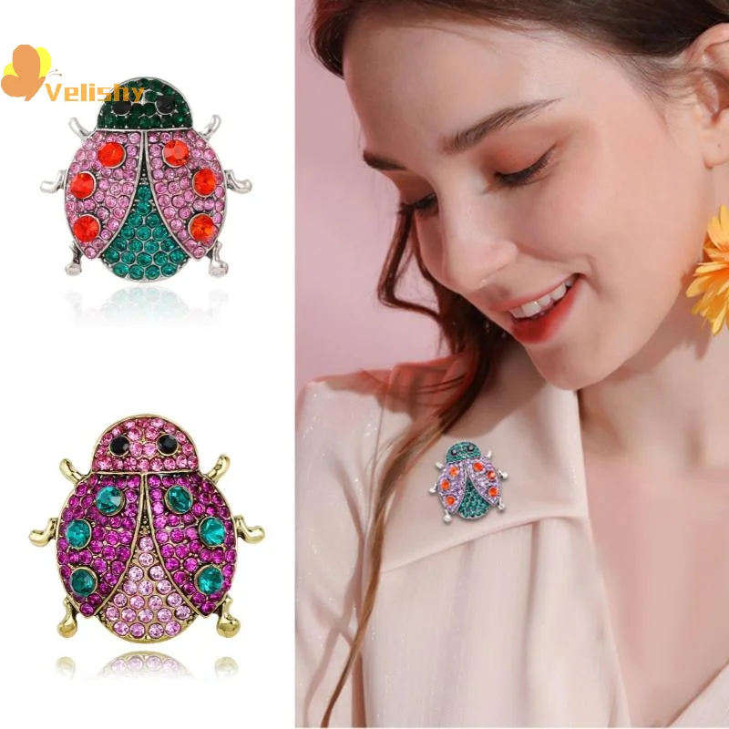 Vintage Rhinestone Beetle Brooch Fashion Animal Insects Seven Stars Ladybird Pin For Men Women Clothing Jewelry Accessories Gift