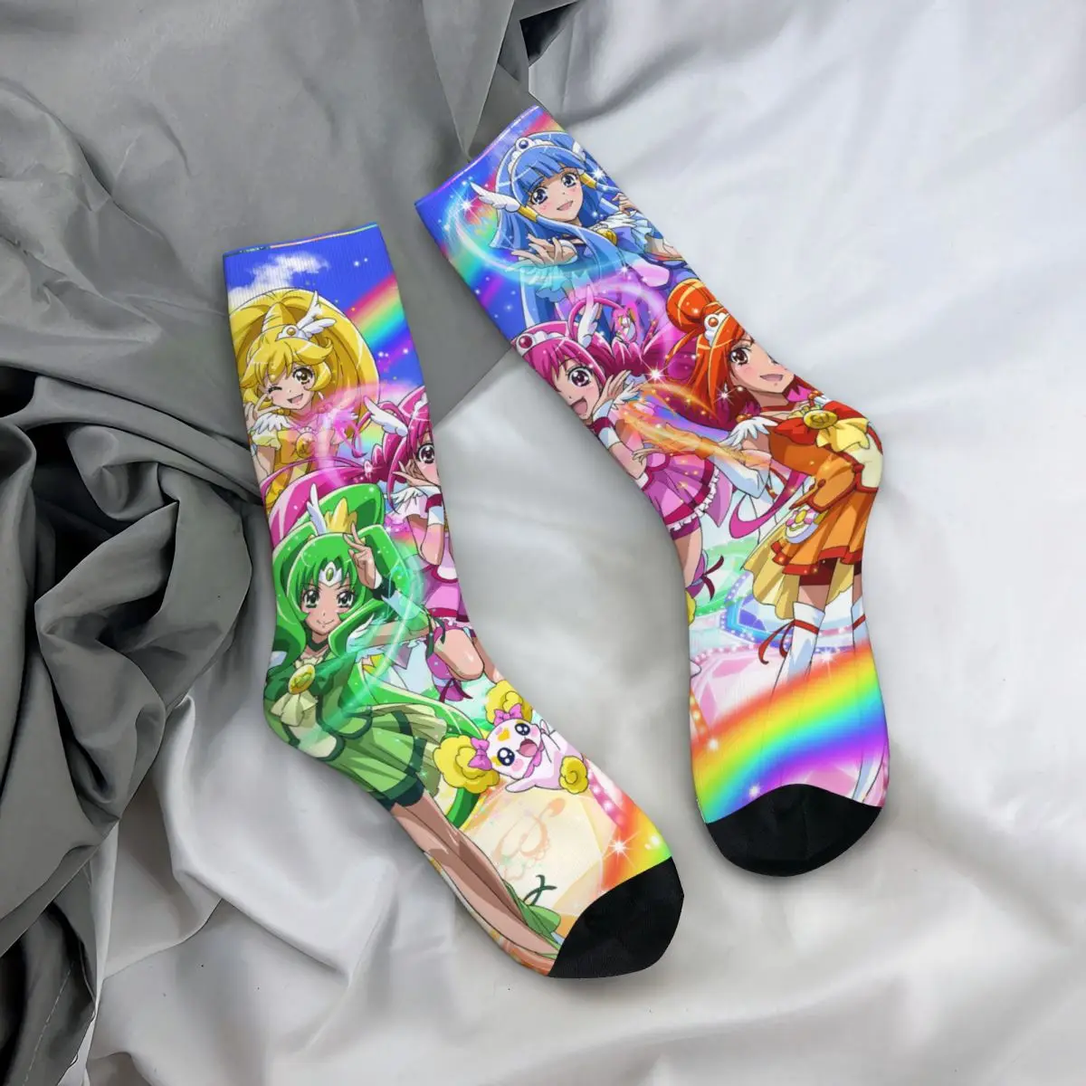 Smile Precure Anime Socks Men\'s Women\'s Funny Happy Glitter Force Socks Spring Summer Autumn Winter Middle Tube Socks Gift