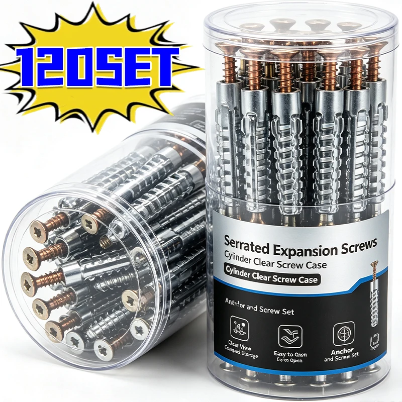 120/10Set Self Tapping Serrated Expansion Screw for Hollow Walls Tile Drywall Anchor with Screw Drilling Plug Bolt Kit Fasteners