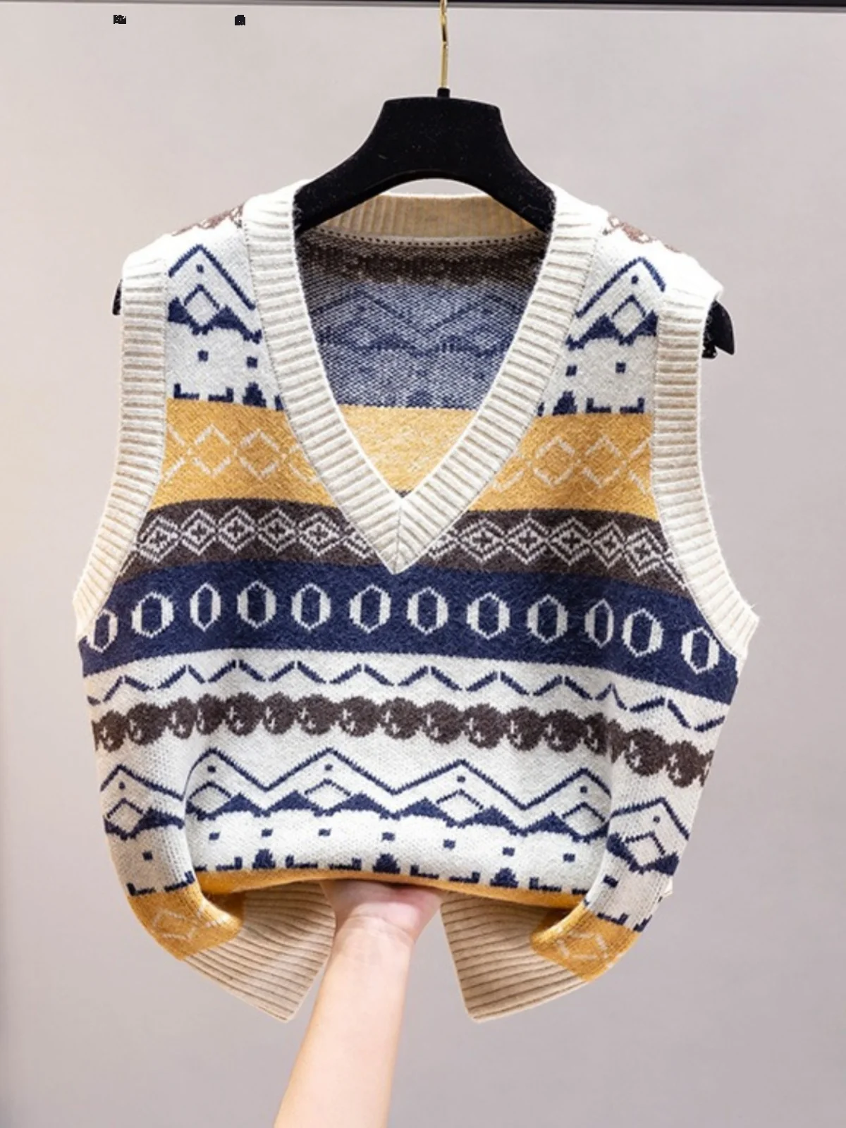 

Весенне-осенний вязаный жилет, женский свитер с v-образным вырезом цвета блузки и ромбовидным узором, термостойкий свитер стандартного кроя для поездок на работу