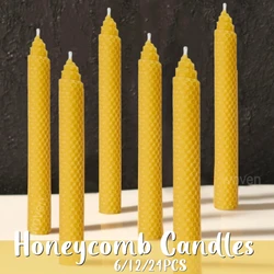 Beeswax Taper Candles Hand-Rolled Honeycomb Design Beeswax Candles Smokeless Wax Candle for Party Dating Home Dinner Table Decor