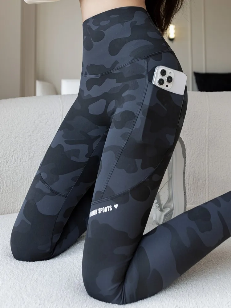 

Модные камуфляжные брюки из овчины Double ket, женские брюки с высокой талией, подтягивающие живот, большие размеры, йога, бег, фитнес...