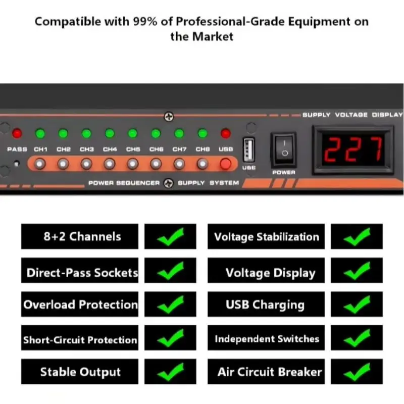 Picture 3: Professional 10-Channel Multifunctional Power Sequencer With Screen Smart Sequence Manager for Stage Amplifiers Audio Systems
