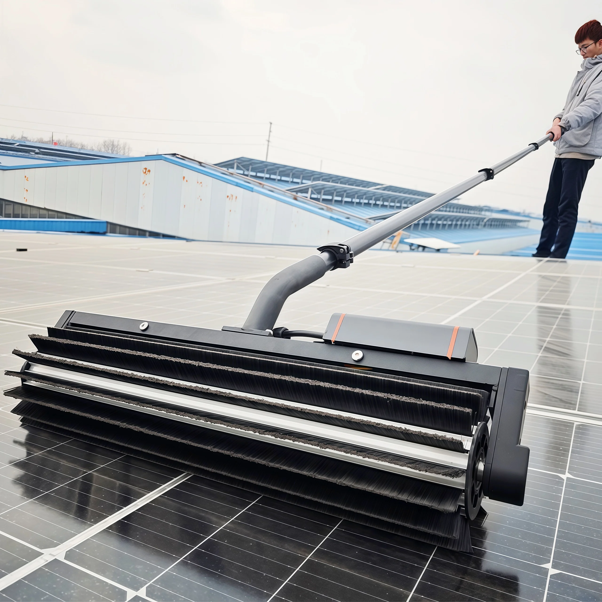 N1 60cm Wide Path Solar Panel Cleaning Robot 240W/28Ah 2-Section Telescopic Rod Fast Cleaning