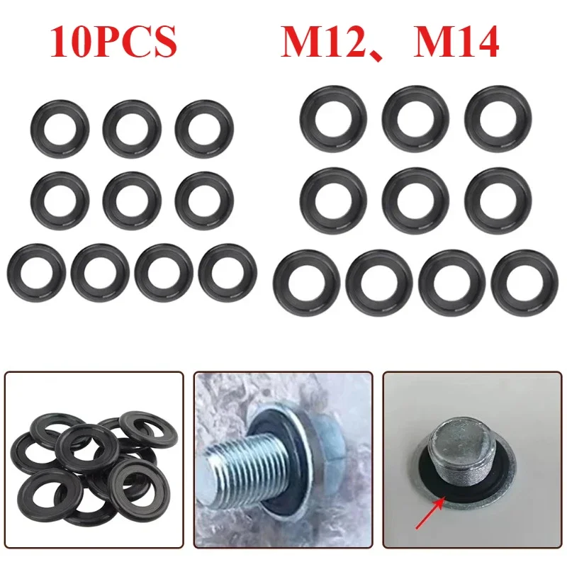 10pcs Rubber Engine Oil Drain Plug Gasket Fit M12M14 Screw Sealing Shim Wear Automotive Seal Up Ring Accessories Oil Pan Gaskets