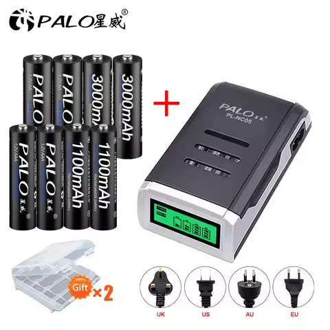 PALO 4/6/8pcs AA rechargeable battery batteria + AAA battery Ni-MH 1.2V batteries with LCD display charger for aa aaa battery