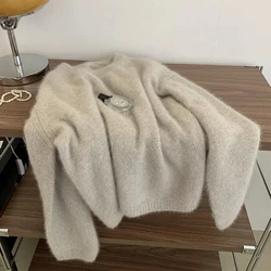 Grey Sweater Women Streetwear Long Sleeve Knitted Pullovers Korean Fashion O Neck Jumpers Autumn Winter Ladies Casual Knitwear