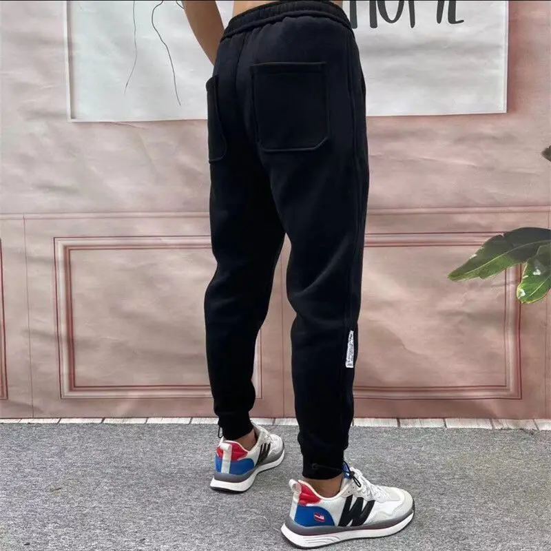 2023 Autumn Winter KPOP Fashion Style Harajuku Slim Fit Sweatpants Loose All Match Thick Casual Pants Solid Pockets Jogger Pants