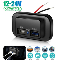 QC3.0 PD Car Charger Socket Power Adapter Dual Ports Quick Charge Outlet Panel 12/24V for Motorcycle Truck Camper Caravan
