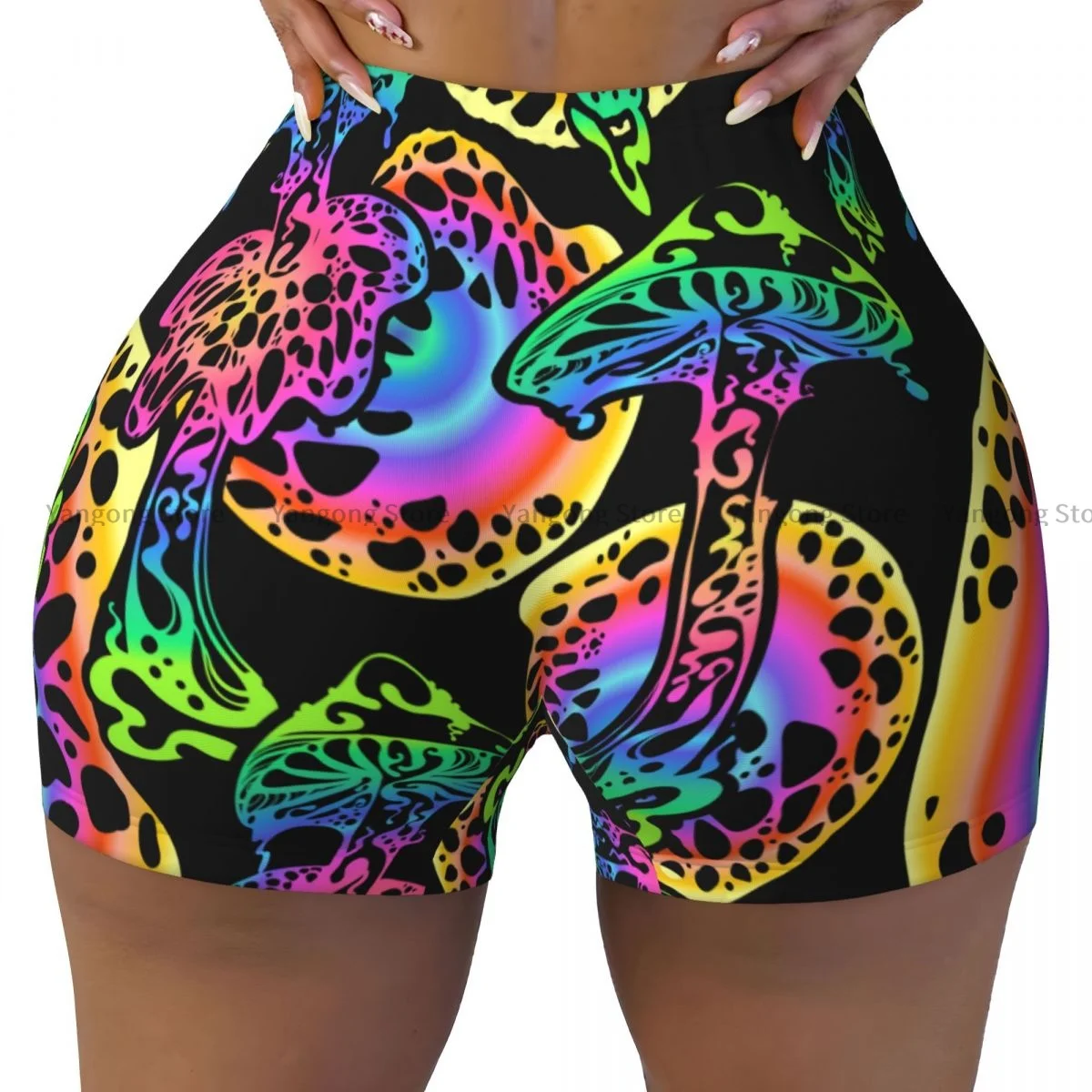 Yoga Shorts Psychedelic Magic Glowing Mushrooms Women Biker Tight Elastic Workout Sports Leggings Sportswear