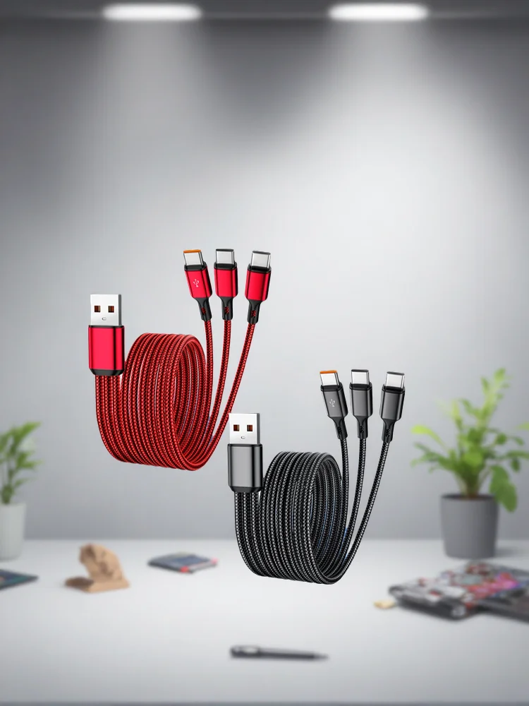 Kabel do szybkiego ładowania 3 w 1, 100W 6A, USB do Type C, przewód do transmisji danych do telefonów Samsung, Huawei, Xiaomi, iPhone, szybkie ładowanie, kabel USB-C do transmisji danych. — 2