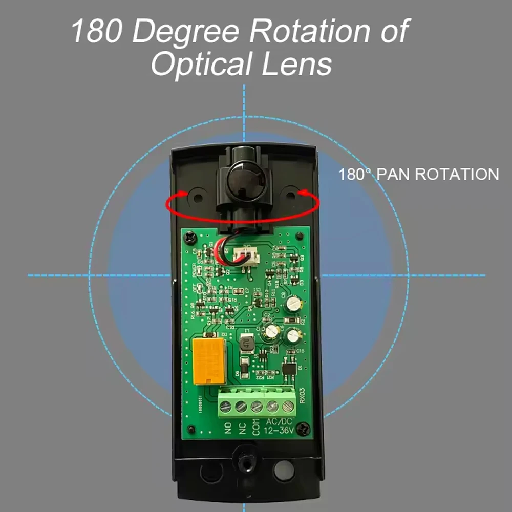 180-Grad-Drehung der optischen Linse für den Außenbereich, 15 m, Fotozellensensor, 36 V, 24 V, automatische Türfotozelle, verkabelter Typ