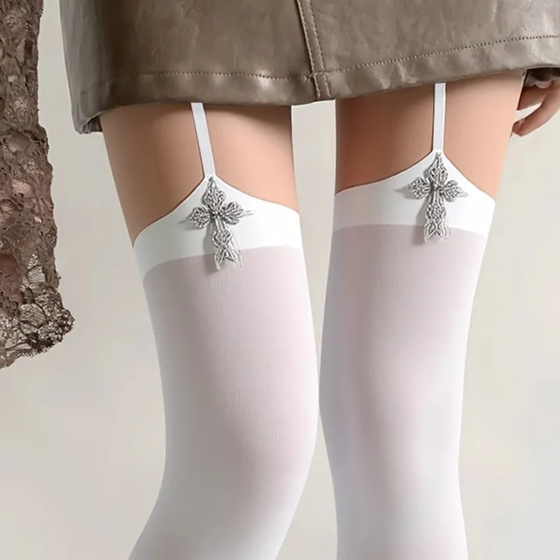 Gotische Kreuzstrümpfe Damen Sexy Strapsstrümpfe Overknee Japanische Schwarz-Weiße Strümpfe Y2k JK Lolita Strumpfhosen
