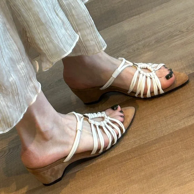 

French-style Vacation Wedge Sandals for Women 2026 Summer New Open-toe High Heels Elegant Roman Slides