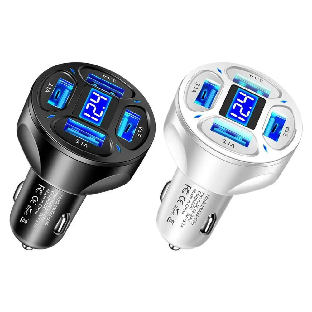 

4 Ports USB Car Charger Phone Charger Adapter Digital Display 4 In 1 Car Charger Car Fast Charging Devices