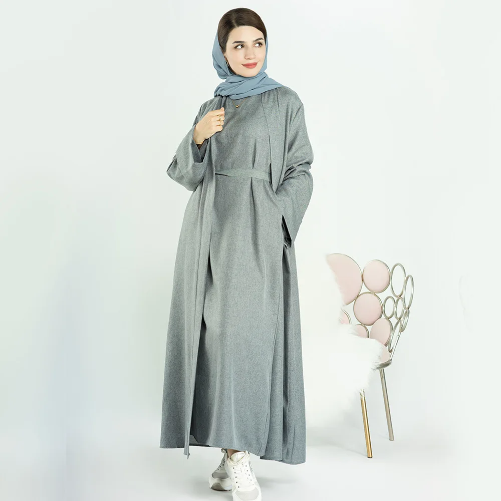 

2024 Solid Eid Abaya Women Muslim Dress Ramadan Open Abayas Khimar Hijab Dresses Islam Clothing Jalabiya Middle Eastern Robe