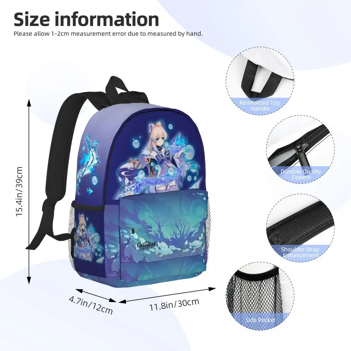 Genshin Impact Sangonomiya Kokomi New Fashion High Capacity Waterproof College Backpack Trendy Laptop Travel Book Bag 15inch