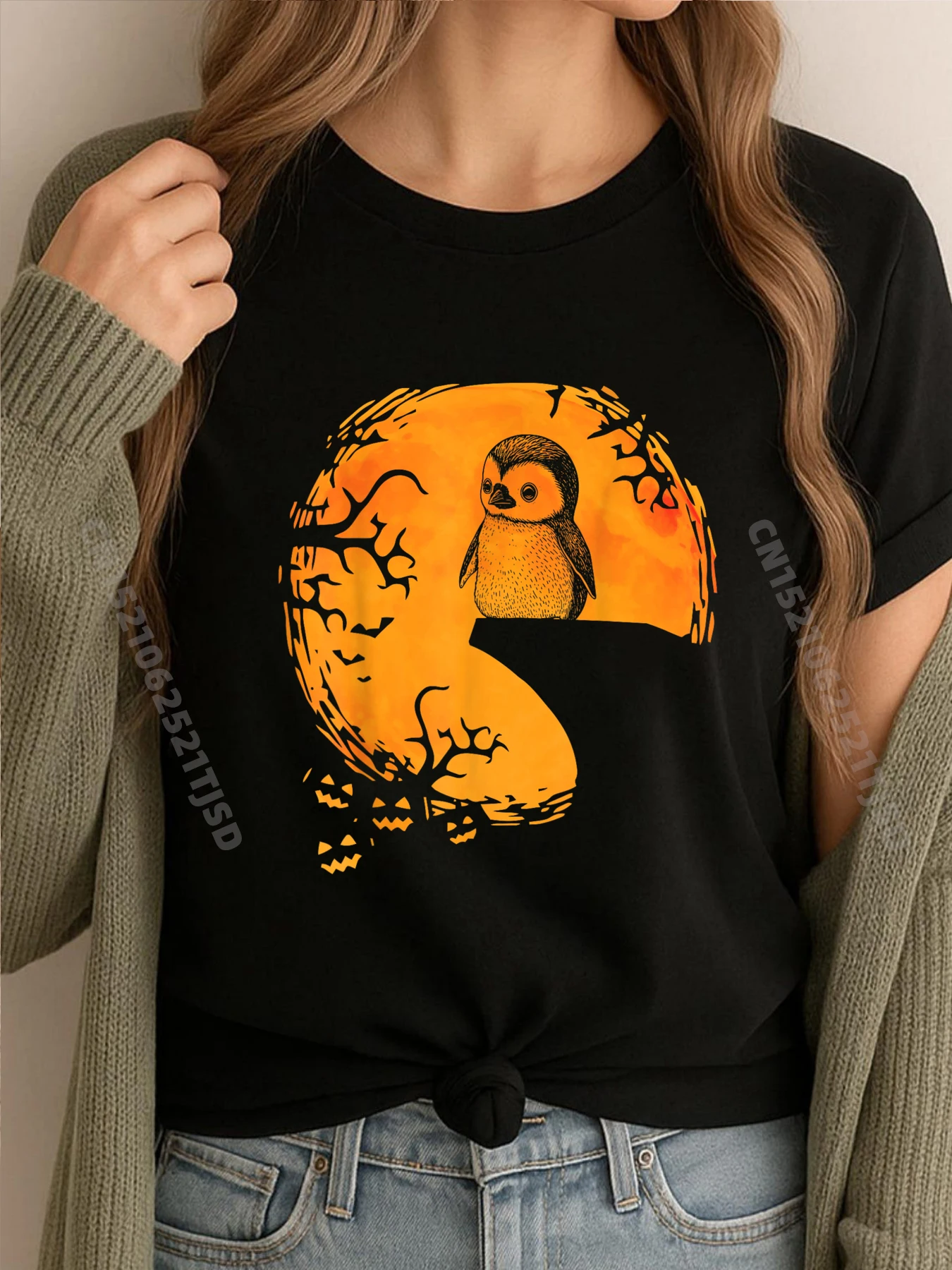 

Пингвин Хэллоуин силуэт Camisas Basicas Hombre хлопковая футболка женская большая и высокая роскошь