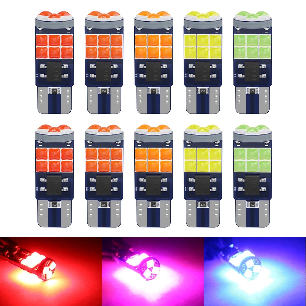 

10x Canbus T10 W5W LED Bulb 3030 SMD for Signal Light Auto Claerance Wedge Side Reverse Trunk Lamp No Error 12V 6000K White Red