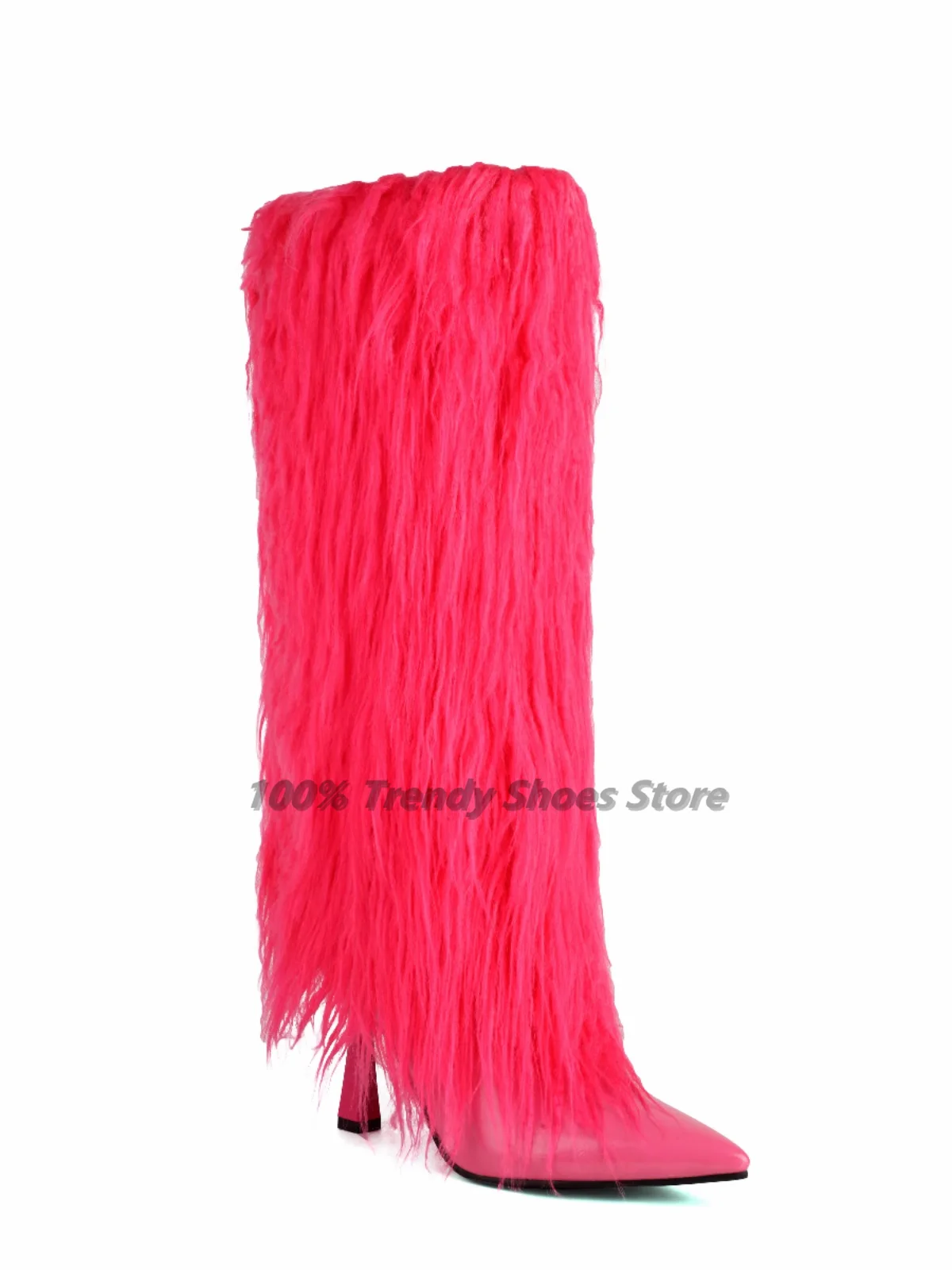 European and American Foreign Trade Pointed Hairy Boots High Heels Pants, Boots, Fur Fringed Boots, Performance Knee High Boots