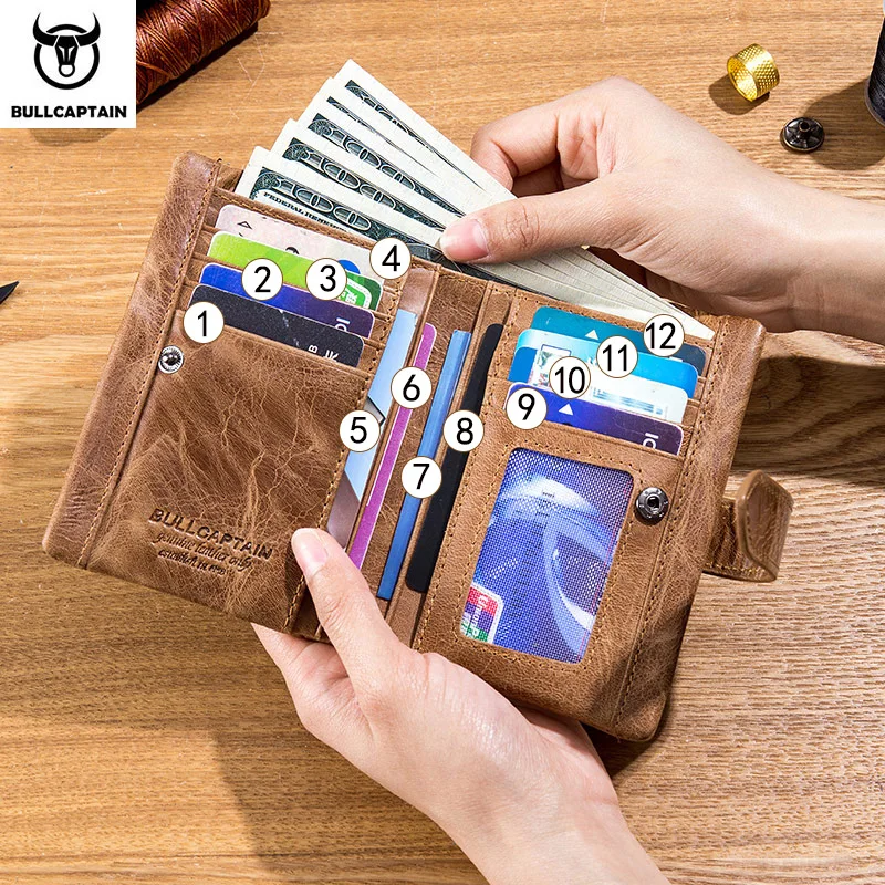 Skórzany portfel byka kapitan męski portfel z dwoma składany pojemnik na karty RFID blokujący portfel męski męska portmonetka żółty brązowy 01