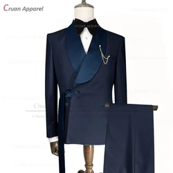 Fashion Men Suit Slim Fit Luxury Shawl Lapel Blazer Pants 2 Pieces Tailor-made Dinner Wedding Tuxedos for Men Groom Jackets Set